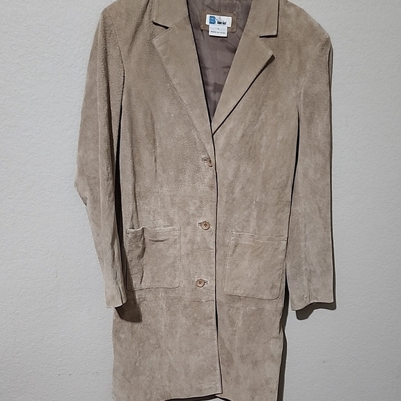 B Lucid Long Line Coat Small Leather Jacket Beige - Picture 1 of 11
